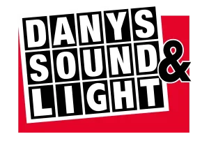 Logo von Danys Sound & Light mit markanter Schrift auf rotem Hintergrund.