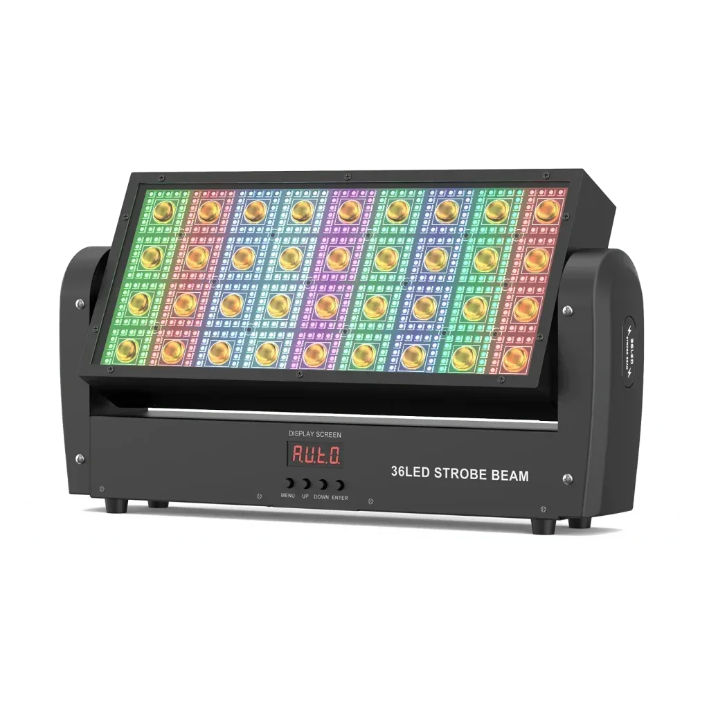 LED Strobe Beam mit 36 LEDs, bunter Bildschirm und digitalem Display.