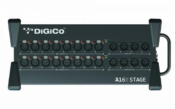 DiGiCo A168 Stage Rack, Audioschnittstelle mit 16 XLR-Eingängen und 8 XLR-Ausgängen.
